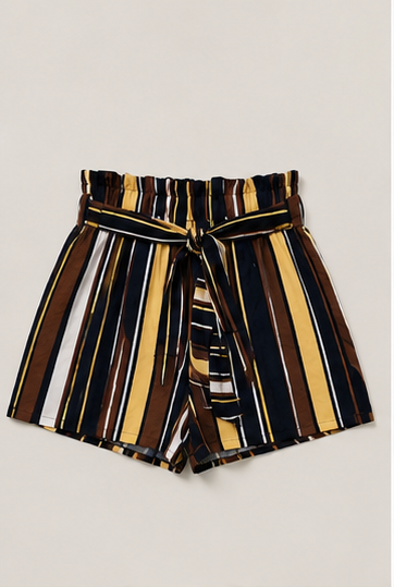 Short de Rayas Verticales con Cinturón Anudado