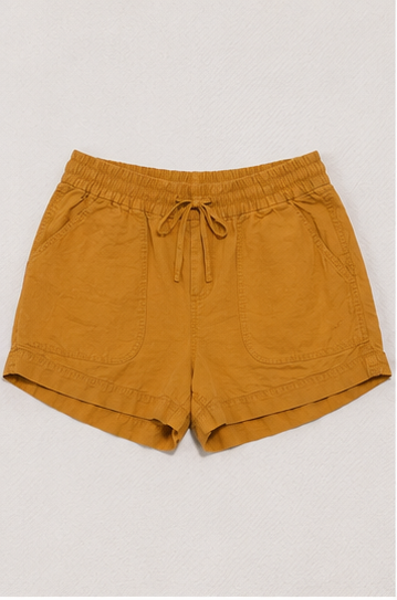 Short de Tiro Alto con Cintura Elástica y Cordón Ajustable Mostaza