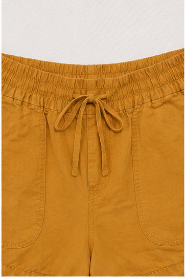 Short de Tiro Alto con Cintura Elástica y Cordón Ajustable Mostaza