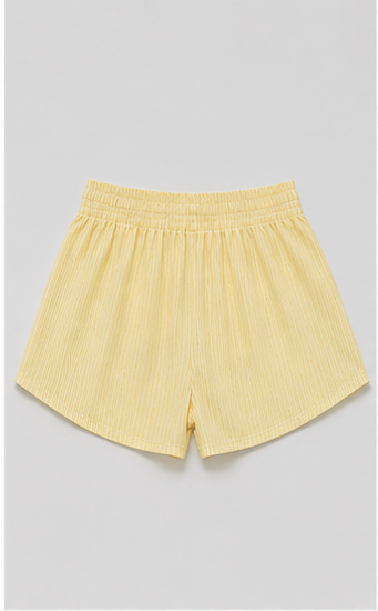 Short de Tiro Alto a Rayas con Cintura Elástica Amarillo Pastel
