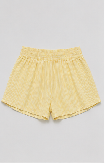 Short de Tiro Alto a Rayas con Cintura Elástica Amarillo Pastel
