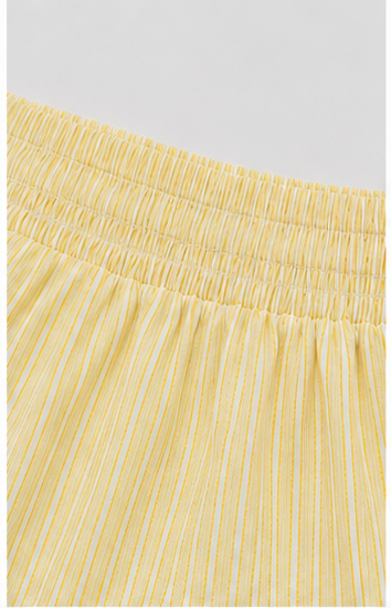 Short de Tiro Alto a Rayas con Cintura Elástica Amarillo Pastel