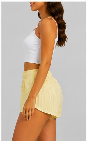 Short de Tiro Alto a Rayas con Cintura Elástica Amarillo Pastel