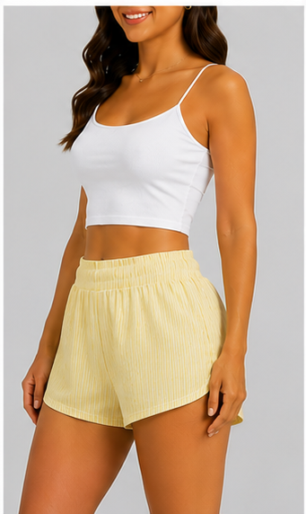 Short de Tiro Alto a Rayas con Cintura Elástica Amarillo Pastel