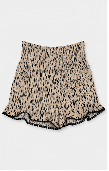 Short Animal Print con Cintura Elástica y Pompones Decorativos
