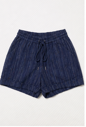 Short Azul Marino de Rayas con Cintura Elástica