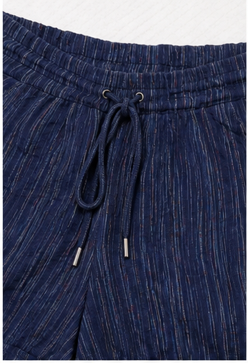 Short Azul Marino de Rayas con Cintura Elástica