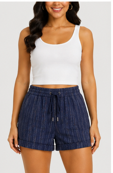Short Azul Marino de Rayas con Cintura Elástica