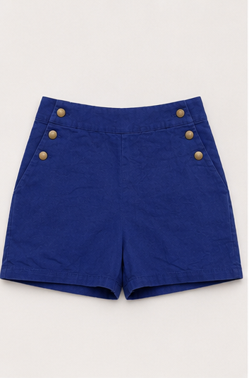 Short de Tiro Alto con Botones Decorativos Azul Rey