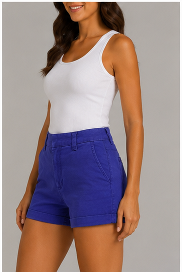 Short de Tiro Alto con Dobladillo Doblado