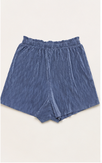 Short Plisado Azul de Tiro Alto