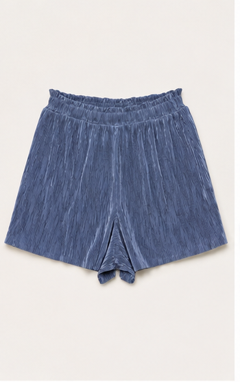 Short Plisado Azul de Tiro Alto