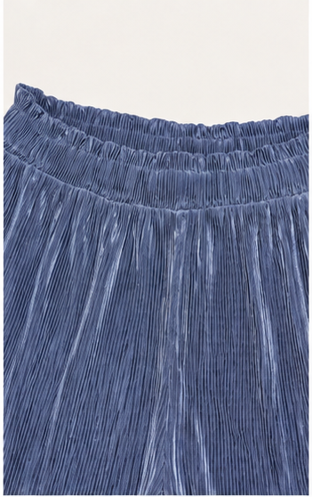Short Plisado Azul de Tiro Alto