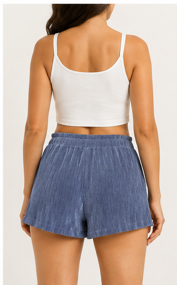 Short Plisado Azul de Tiro Alto