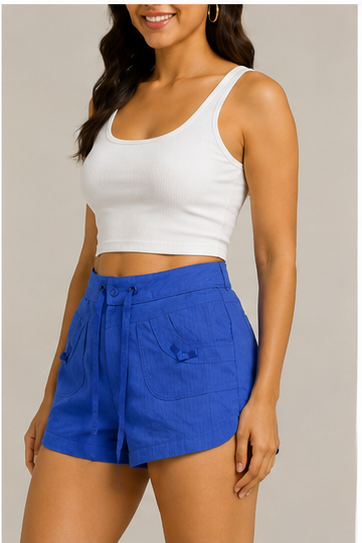 Short Azul Rey con Cintura Alta y Cordón Ajustable