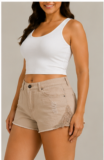 Short de Tiro Medio con Detalles de Encaje