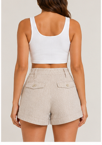 Short de Rayas de Tiro Alto con Bolsillos Laterales