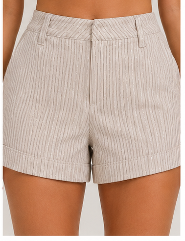 Short de Rayas de Tiro Alto con Bolsillos Laterales