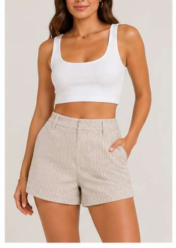 Short de Rayas de Tiro Alto con Bolsillos Laterales