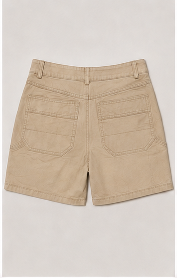 Short Beige de Tiro Alto con Bolsillos