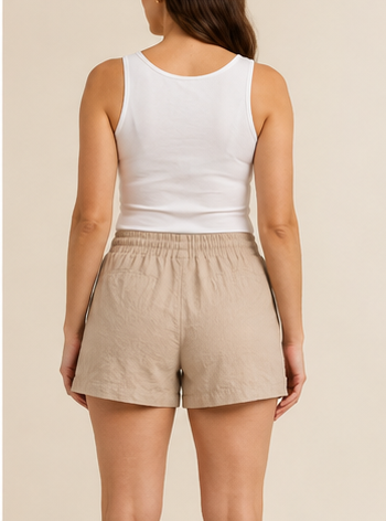 Short Beige de Cintura Elástica con Cordón