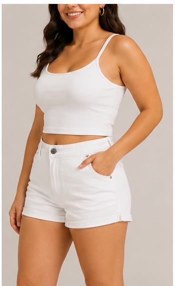 Short Blanco de Mezclilla de Tiro Alto