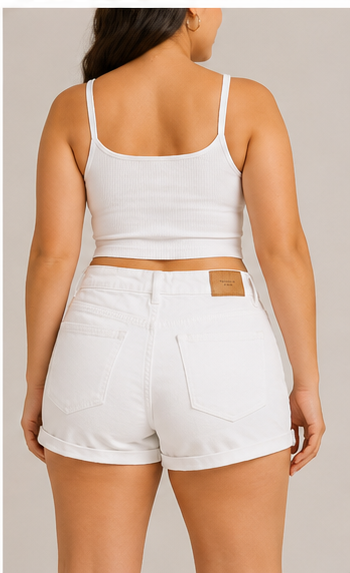 Short Blanco de Mezclilla de Tiro Alto