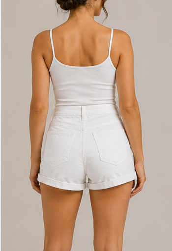 Short de Mezclilla Blanco de Tiro Alto