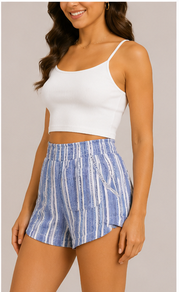 Short de Rayas con Cintura Elástica de Tiro Alto