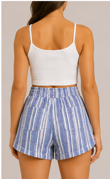Short de Rayas con Cintura Elástica de Tiro Alto