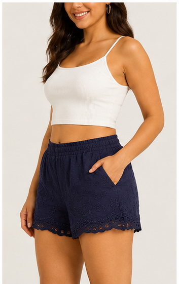 Short Azul Marino con Bordado Floral
