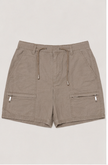 Short Cargo Tiro Alto Color Taupe con Bolsillos