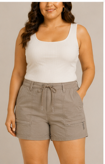 Short Cargo Tiro Alto Color Taupe con Bolsillos