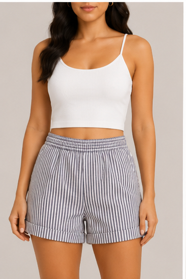 Short Casual a Rayas con Cintura Elástica