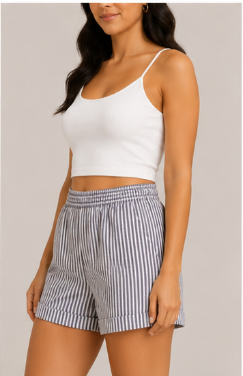Short Casual a Rayas con Cintura Elástica