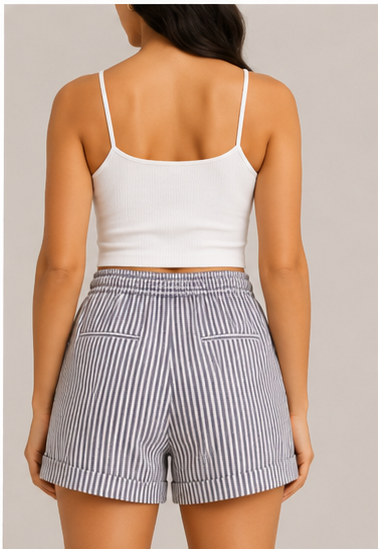 Short Casual a Rayas con Cintura Elástica