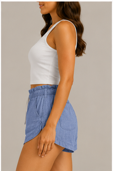 Short de Tiro Alto con Cintura Elástica y Cordón Ajustable