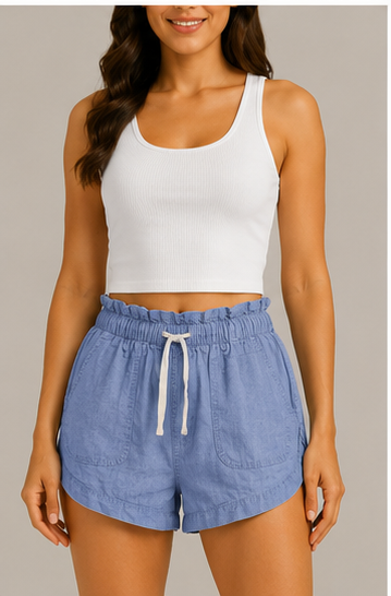 Short de Tiro Alto con Cintura Elástica y Cordón Ajustable