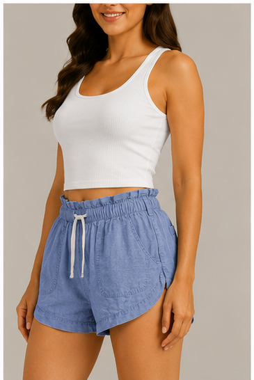 Short de Tiro Alto con Cintura Elástica y Cordón Ajustable