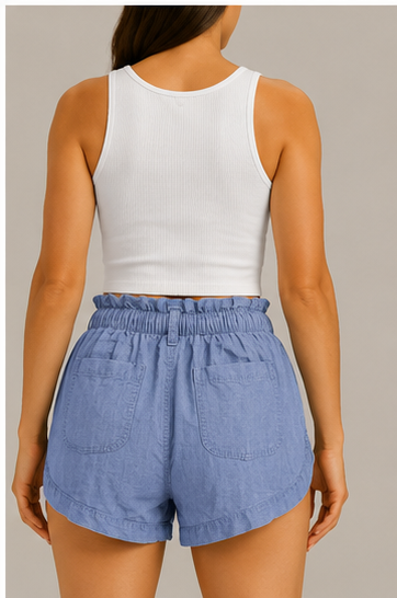 Short de Tiro Alto con Cintura Elástica y Cordón Ajustable