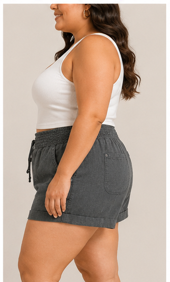 Short Casual Gris Oscuro con Cintura Ajustable