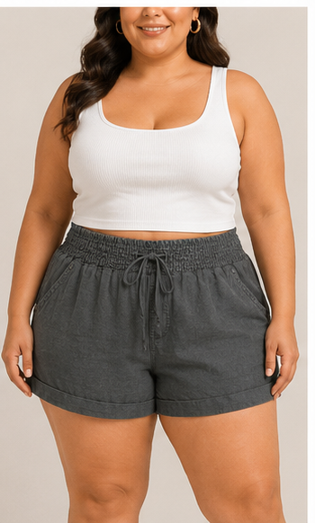 Short Casual Gris Oscuro con Cintura Ajustable