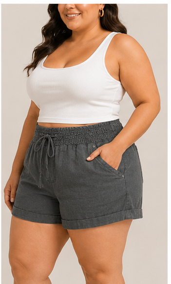 Short Casual Gris Oscuro con Cintura Ajustable