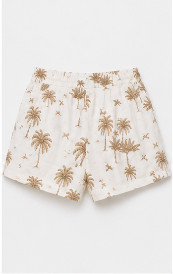Short Estampado Tropical de Cintura Elástica