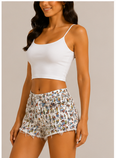 Short de mezclilla estampado