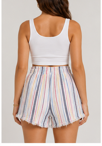 Short de Rayas Multicolor con Cintura Elástica y Cordón Ajustable