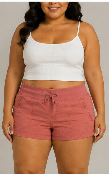 Short Casual de Tiro Alto con Cintura Elástica Coral