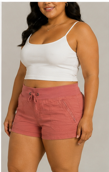 Short Casual de Tiro Alto con Cintura Elástica Coral