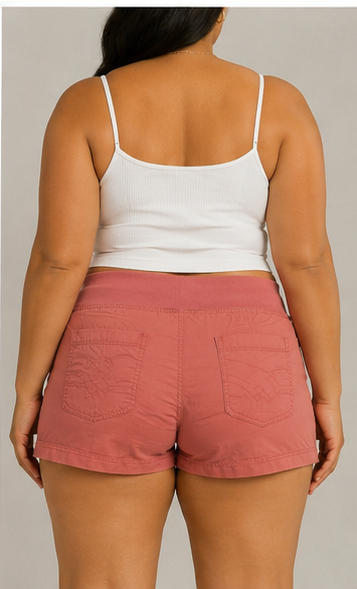 Short Casual de Tiro Alto con Cintura Elástica Coral