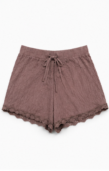 Short Texturizado con Encaje en Dobladillo – Color Mauve